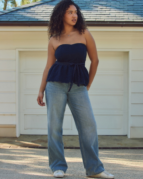 Hollister Andi Adjustable Waist Low-Rise Light Wash Baggy Jeans, Light view 1