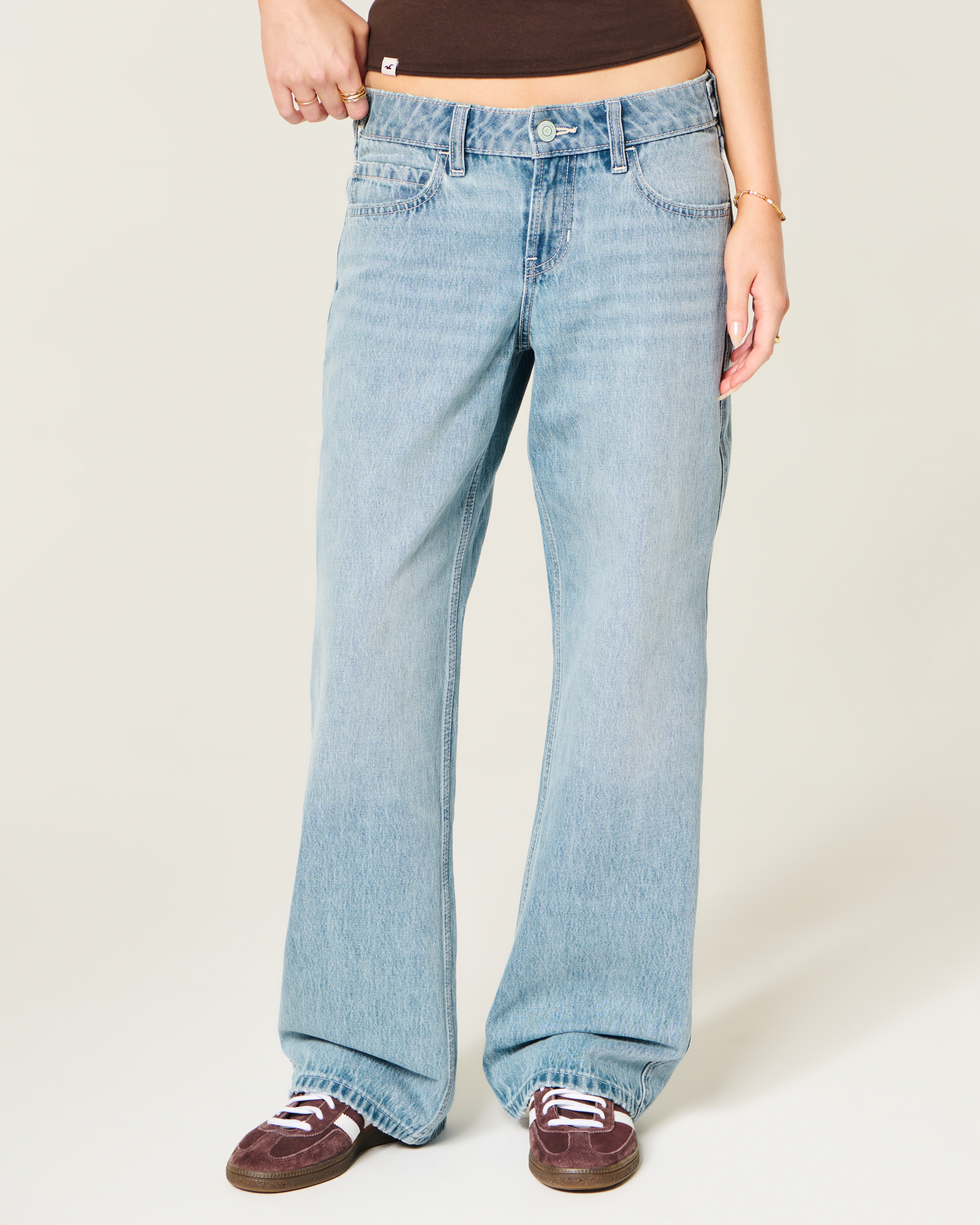 Hollister Andi Adjustable Waist Low-Rise Light Wash Baggy Jeans