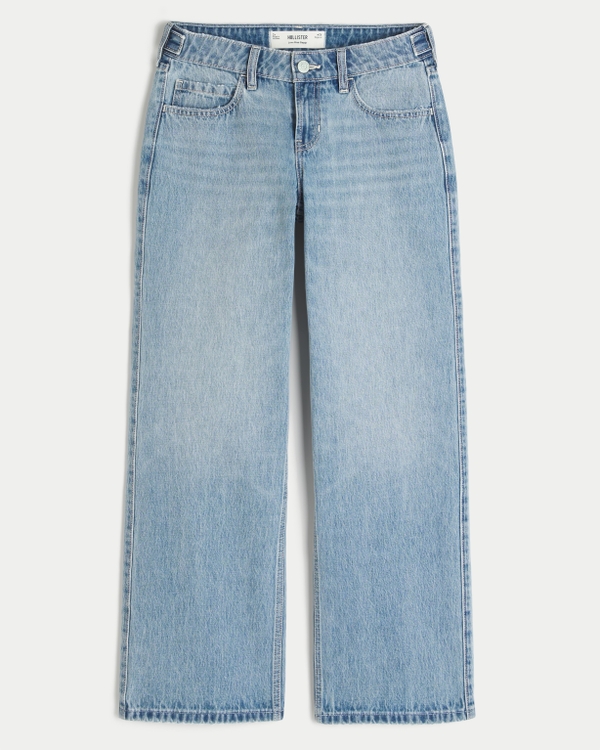 Hollister Andi Adjustable Waist Low-Rise Light Wash Baggy Jeans, Light view 1