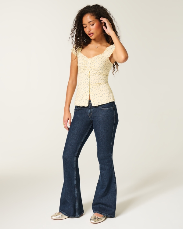 Ultra Low-Rise Dark Wash Flare Jeans, Dark view 1