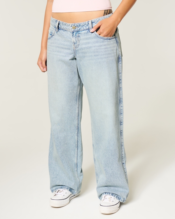 Ultra Low-Rise Light Wash Baggy Jeans, Light Denim view 2
