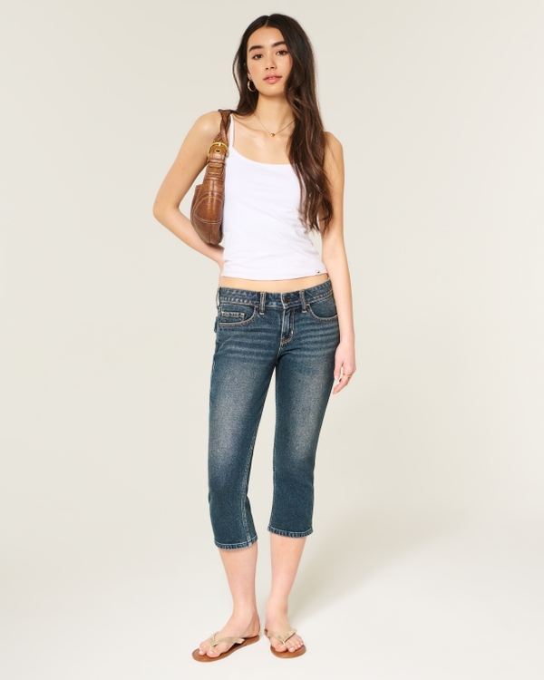 Low-Rise Dark Wash Capri Jeans, Dark view 1