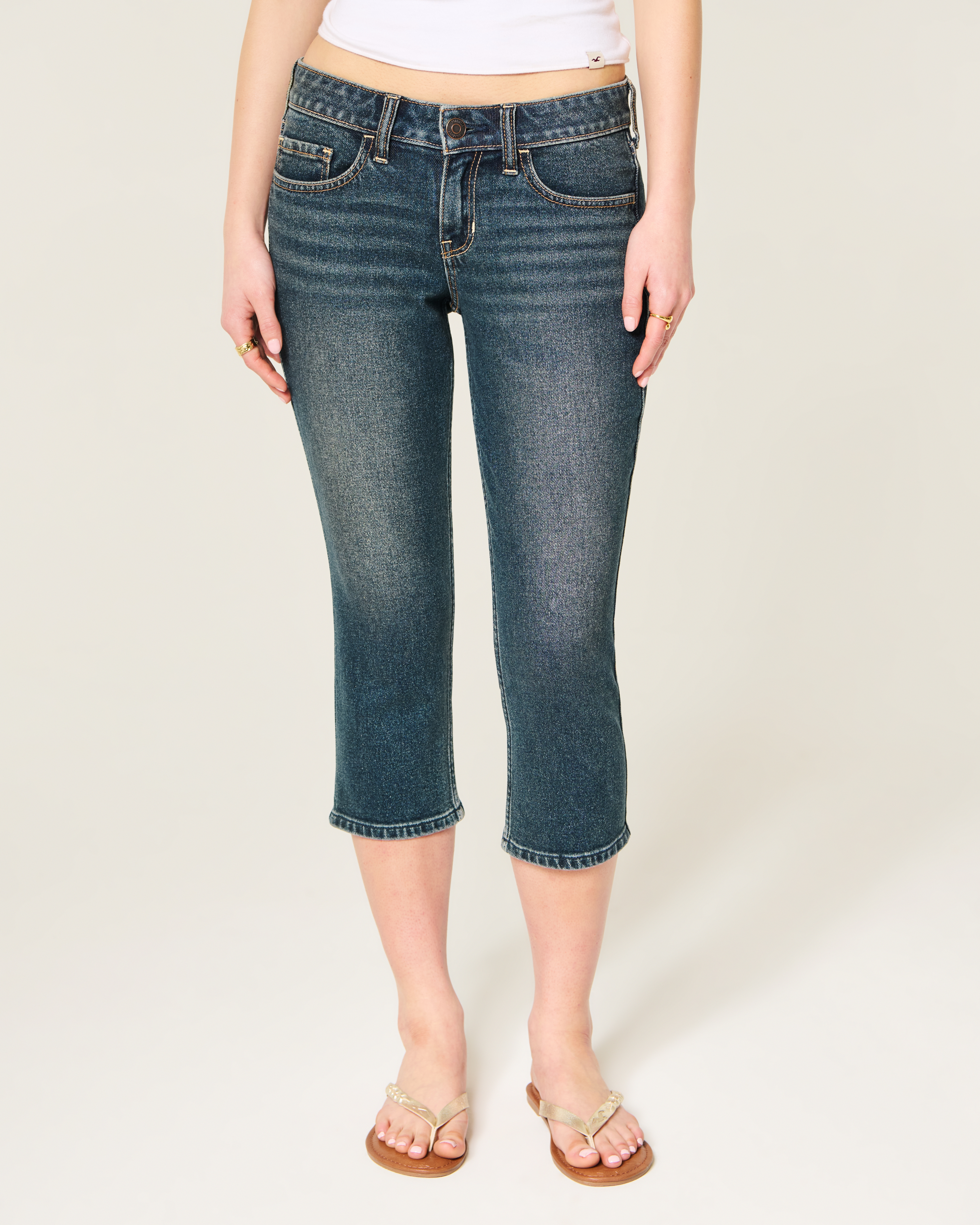 Low-Rise Dark Wash Capri Jeans