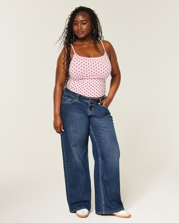 Hollister Andi Adjustable Waist Ultra Low-Rise Dark Wash Super Baggy Jeans, Dark view 1