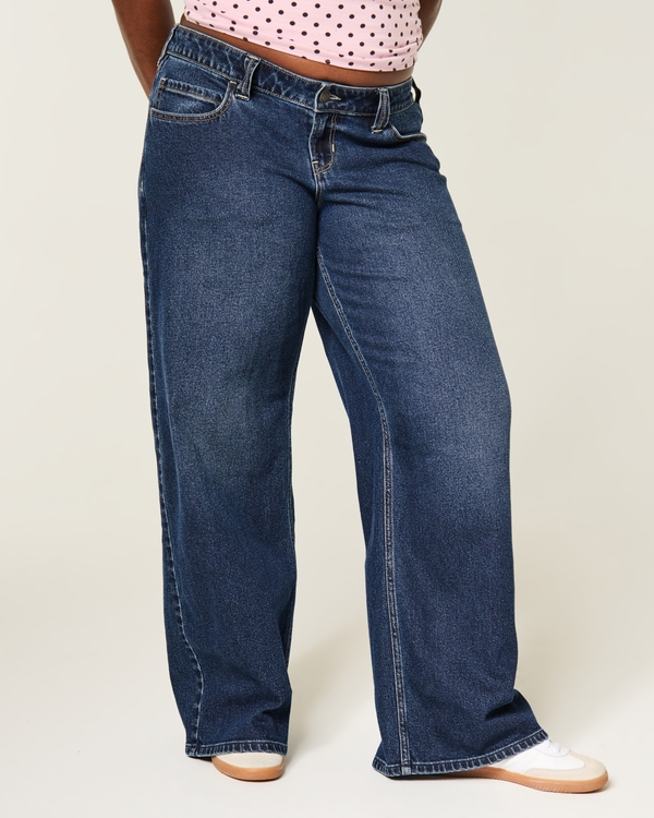 Hollister Andi Adjustable Waist Ultra Low-Rise Dark Wash Super Baggy Jeans, Dark view 2