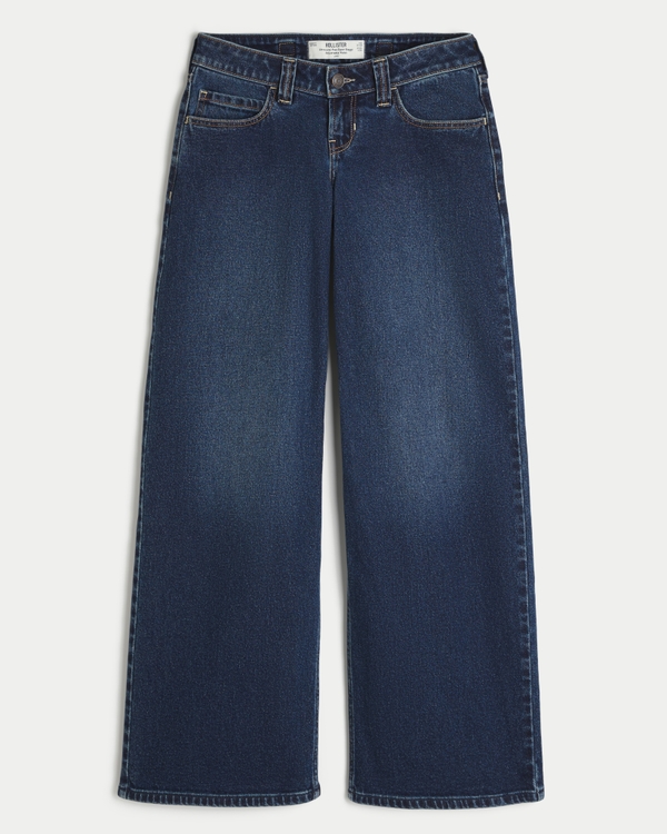 Hollister Andi Adjustable Waist Ultra Low-Rise Dark Wash Super Baggy Jeans, Dark view 1