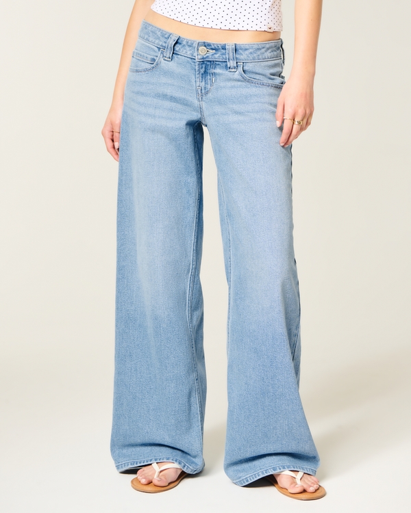 Hollister Andi Adjustable Waist Ultra Low-Rise Medium Wash Super Baggy Jeans, Medium view 2