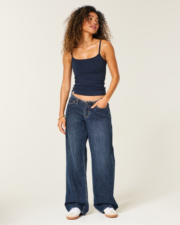 Ultra Low-Rise Dark Wash Baggy Jeans, Dark view 1