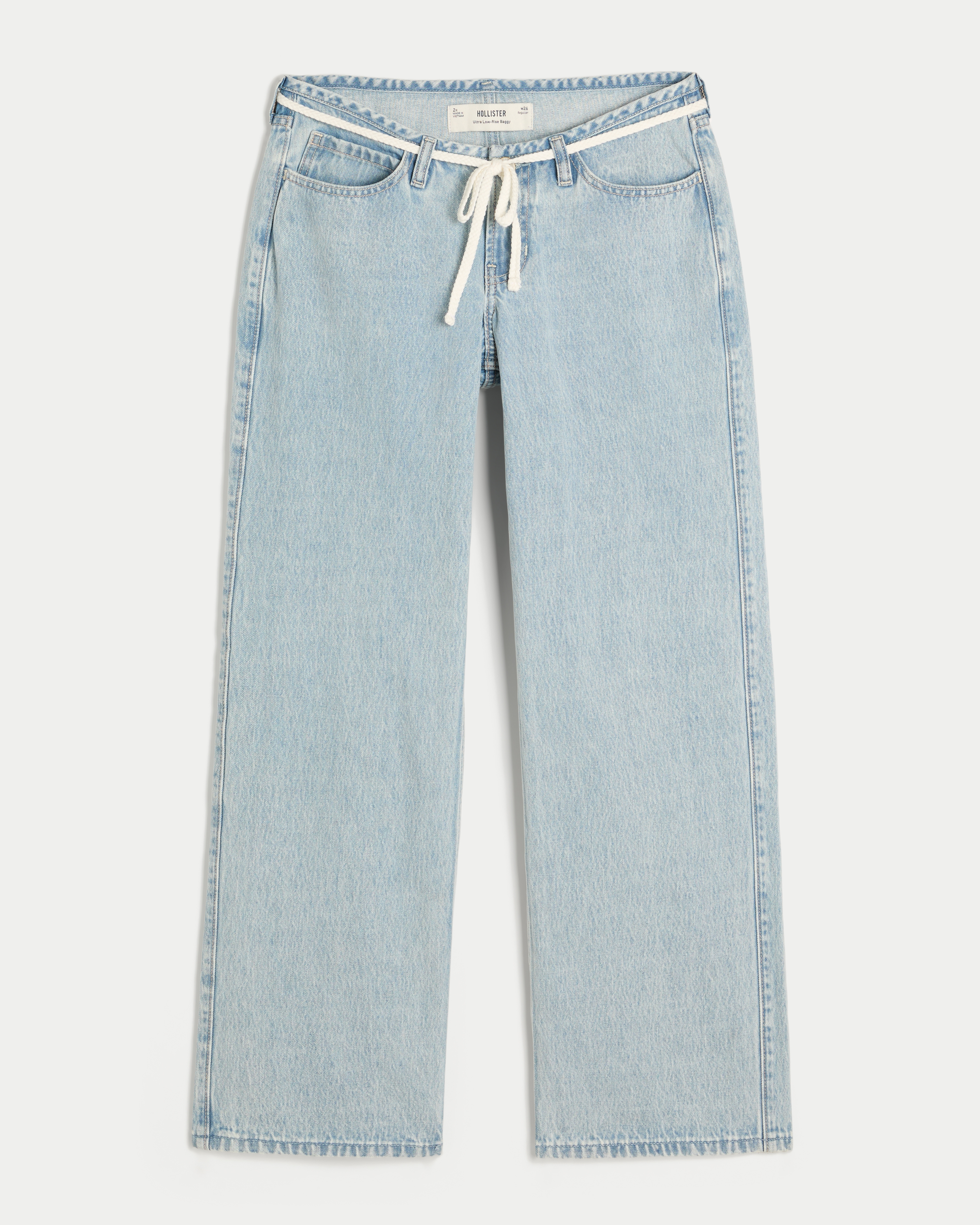 Ultra Low-Rise Mini Waistband Tie Waist Baggy Jeans