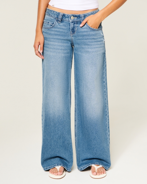 Hollister Andi Adjustable Waist Ultra Low-Rise Distressed Medium Wash Super Baggy Jeans, Medium view 2
