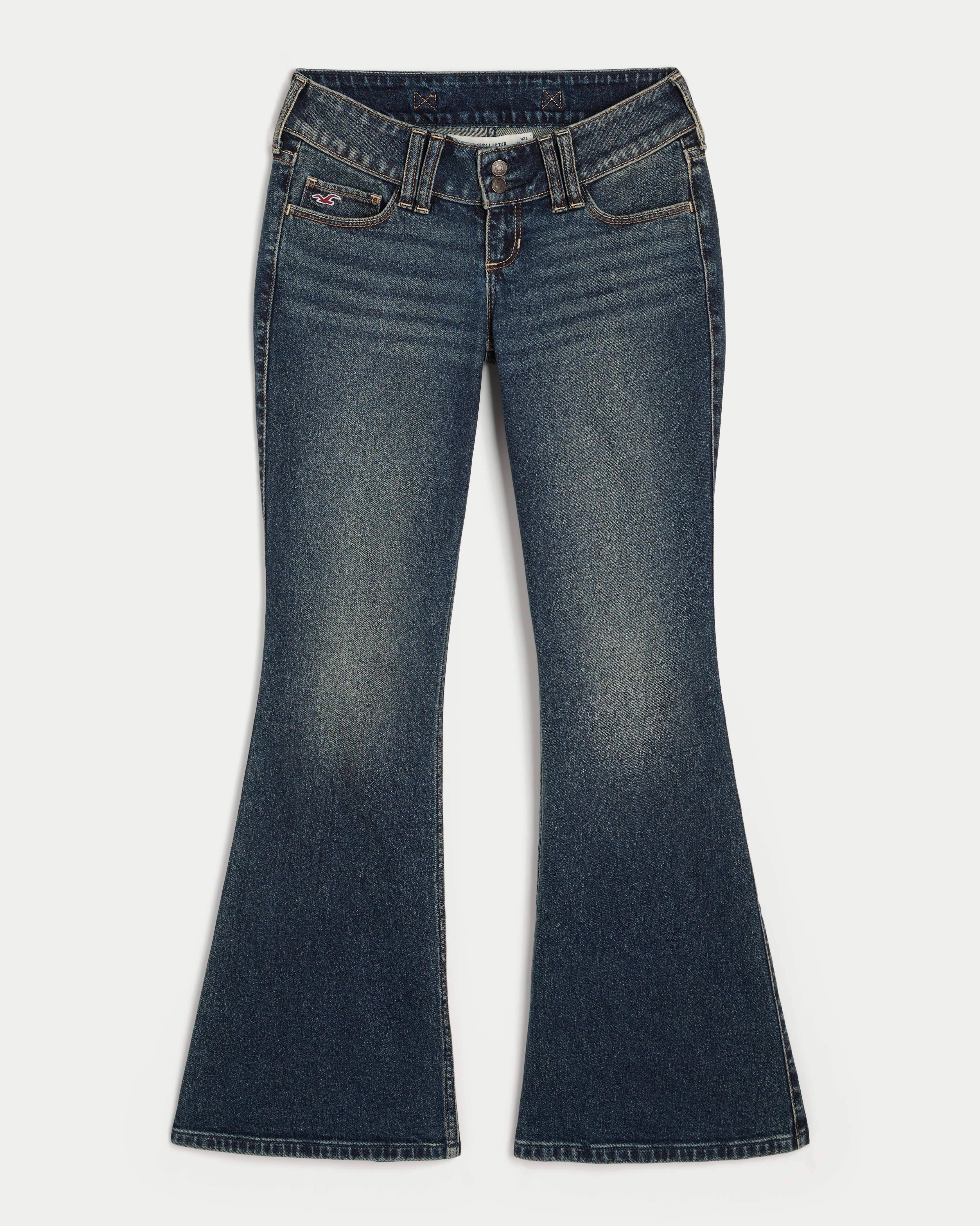 Ultra Low-Rise Light Wash Floral Embroidery Flare Jeans