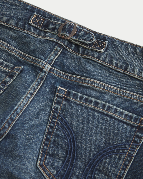 Ultra Low-Rise Dark Wash Back Buckle Flare Jeans, Dark view 2