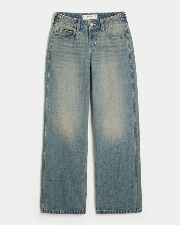 Hollister Andi アジャスタブルウエスト ローライズ ミディアムウォッシュ バギージーンズ, Medium Destroy view 1