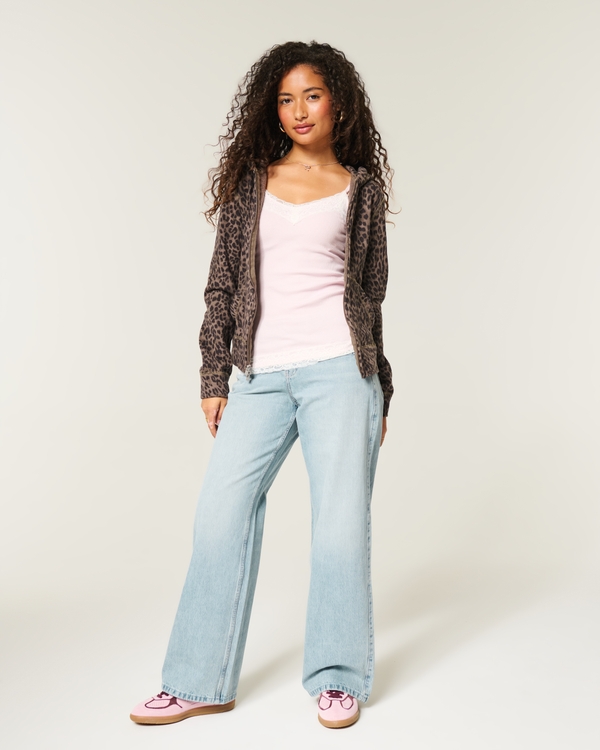 Hollister Andi Adjustable Waist Low-Rise Distressed Light Wash Baggy Jeans, Light view 1