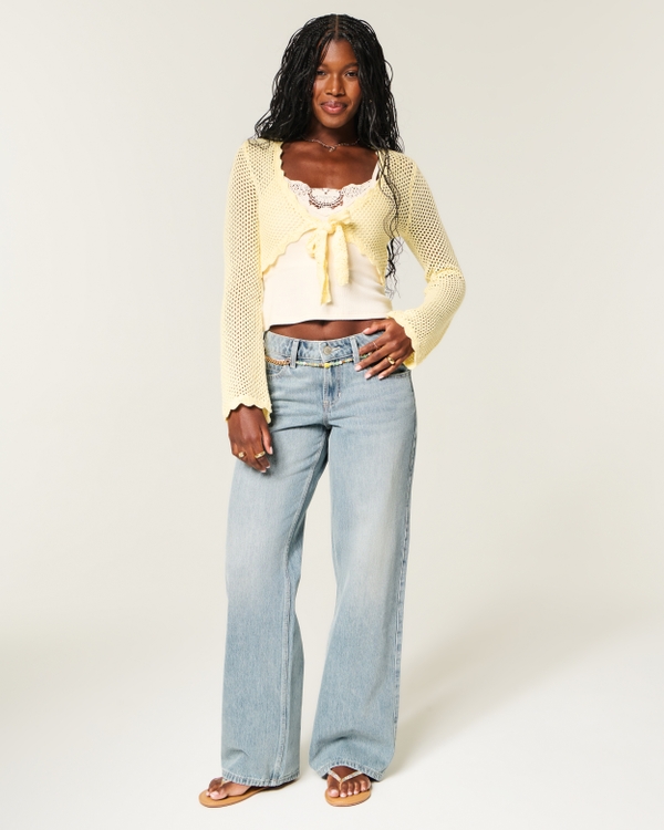 Hollister Andi Adjustable Waist Low-Rise Light Wash Baggy Jeans, Light view 1