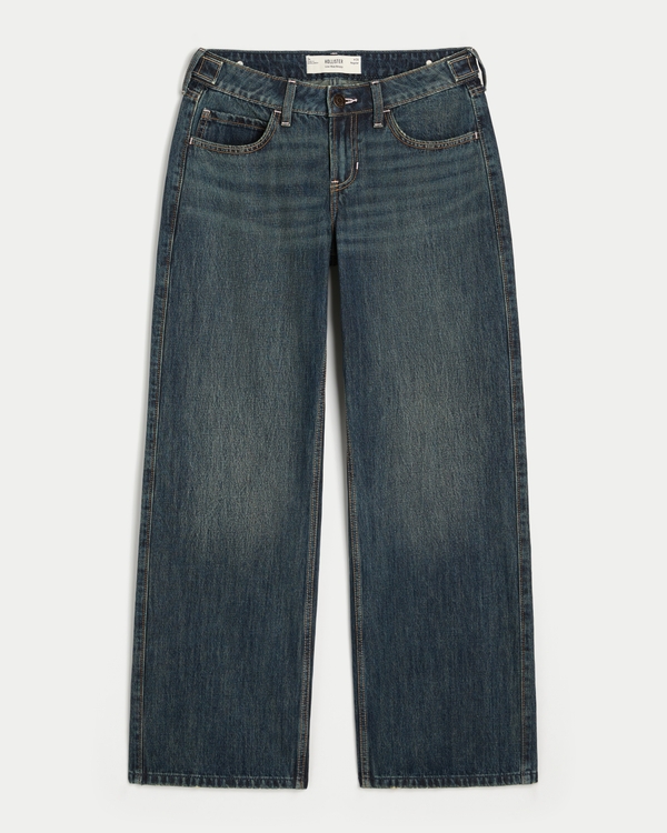 Jeans holgados de tiro bajo en lavado oscuro con cintura ajustable Hollister Andi
