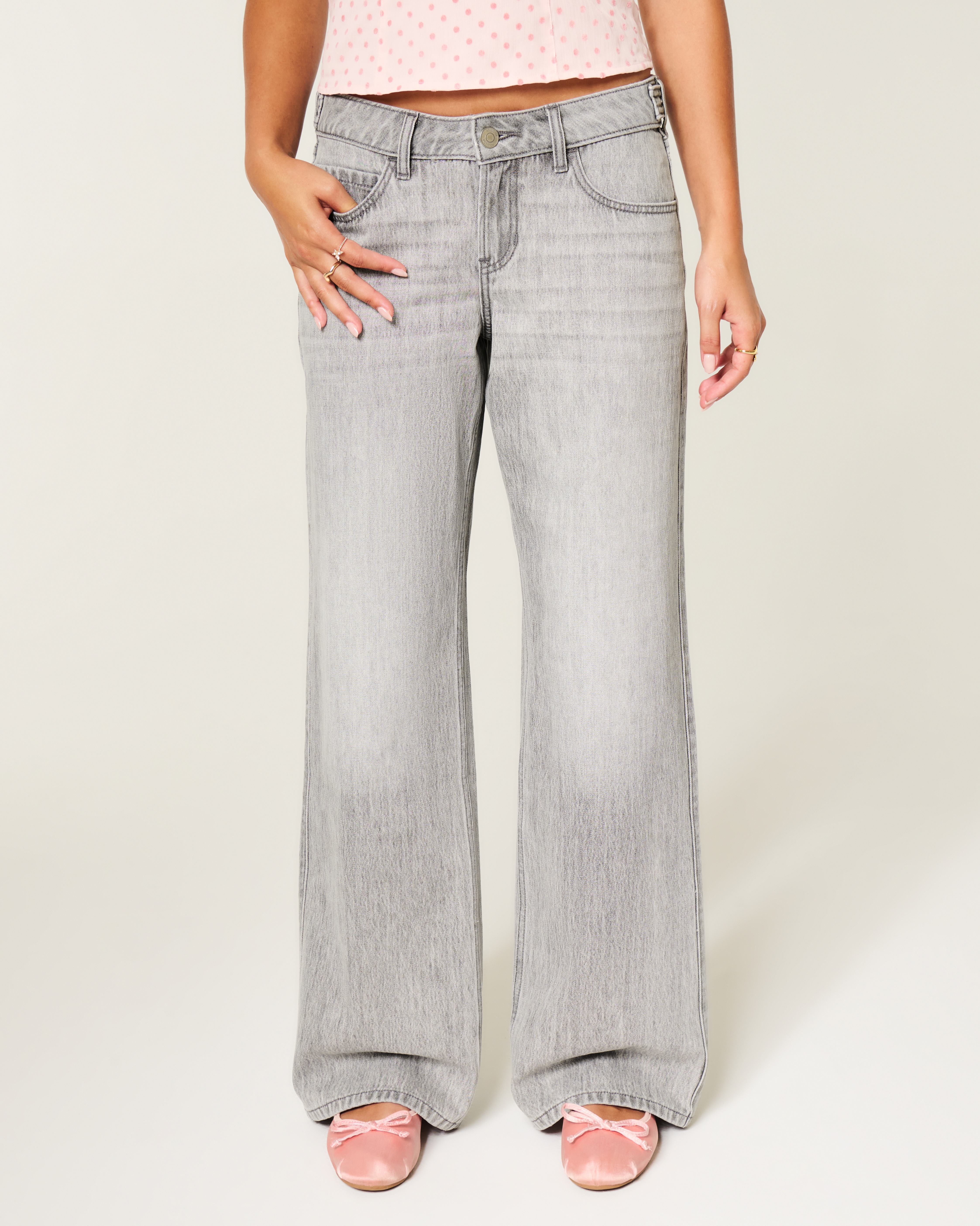 Hollister Andi Adjustable Waist Low-Rise Grey Baggy Jeans