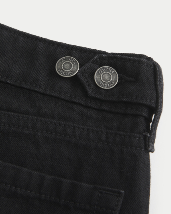 Adjustable Waist Low-Rise Black Baggy Jeans, Black view 2