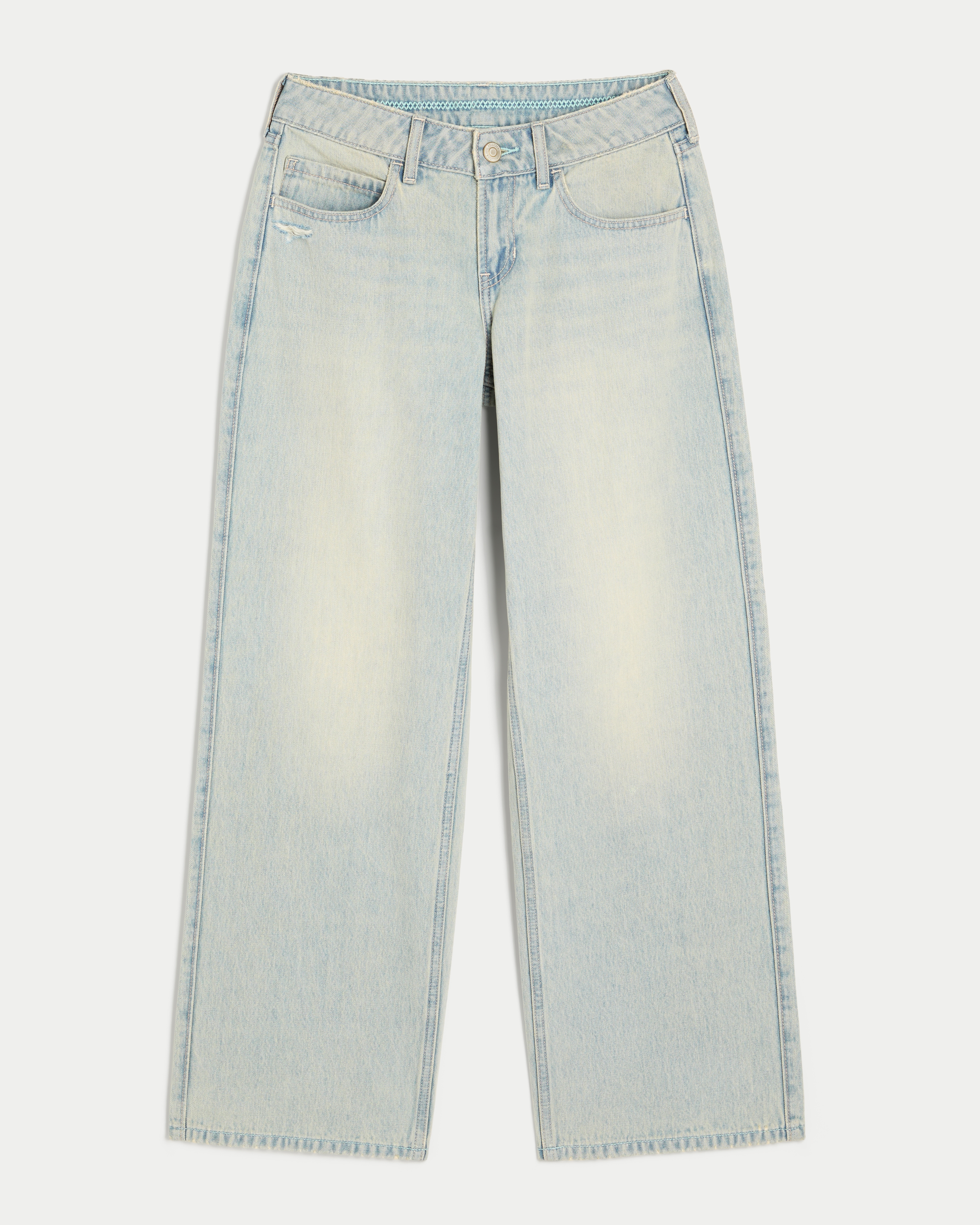 Low-Rise Stitched Foldover Waist Baggy Jeans
