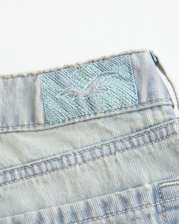 Low-Rise Light Wash Stitched Foldover Waist Baggy Jeans, Light view 2