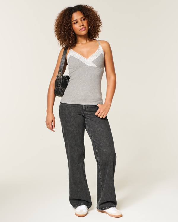 Curvy Low-Rise Washed Black Baggy Jeans, Washed Black view 1