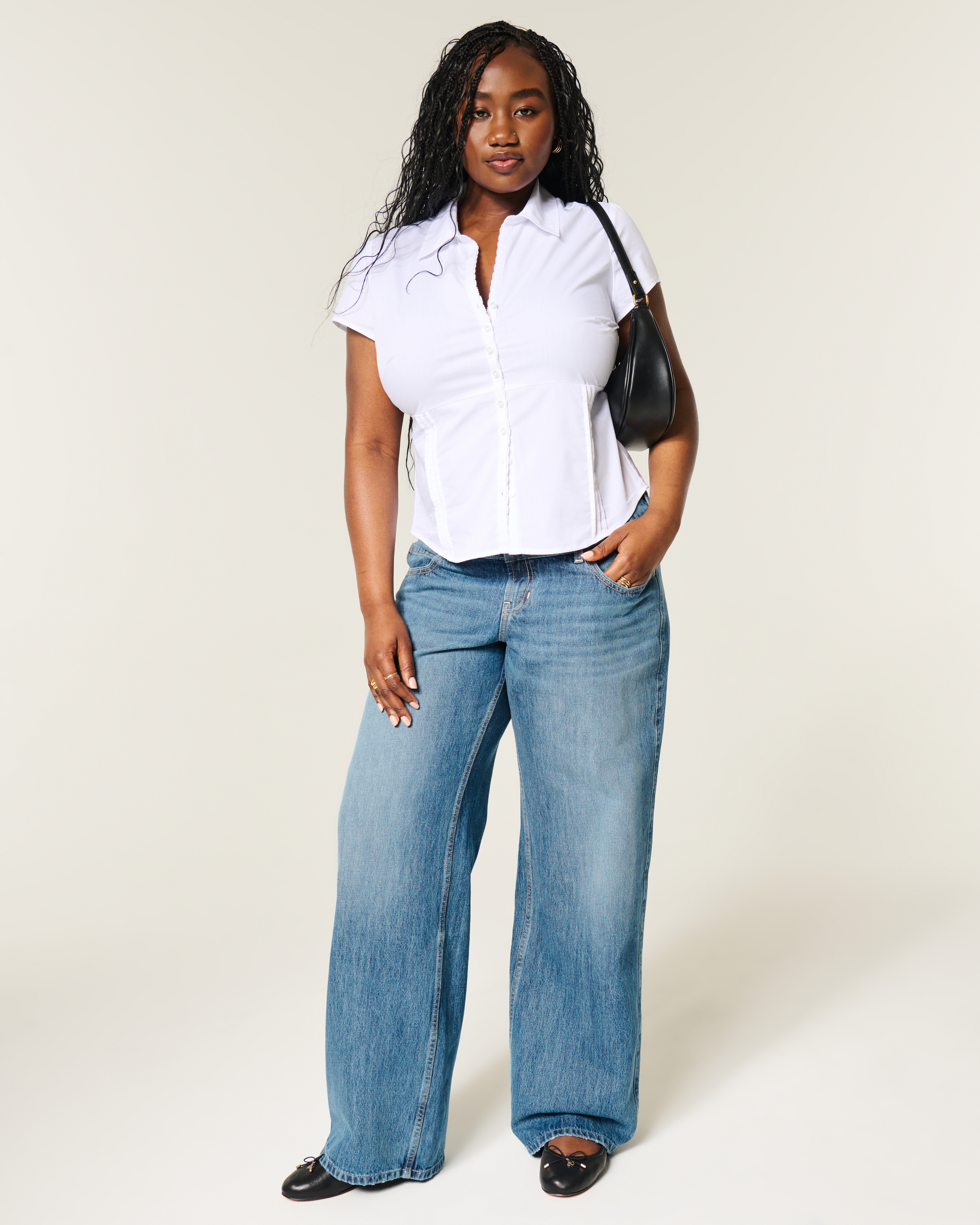 Ultra Low-Rise Medium Wash Baggy Jeans