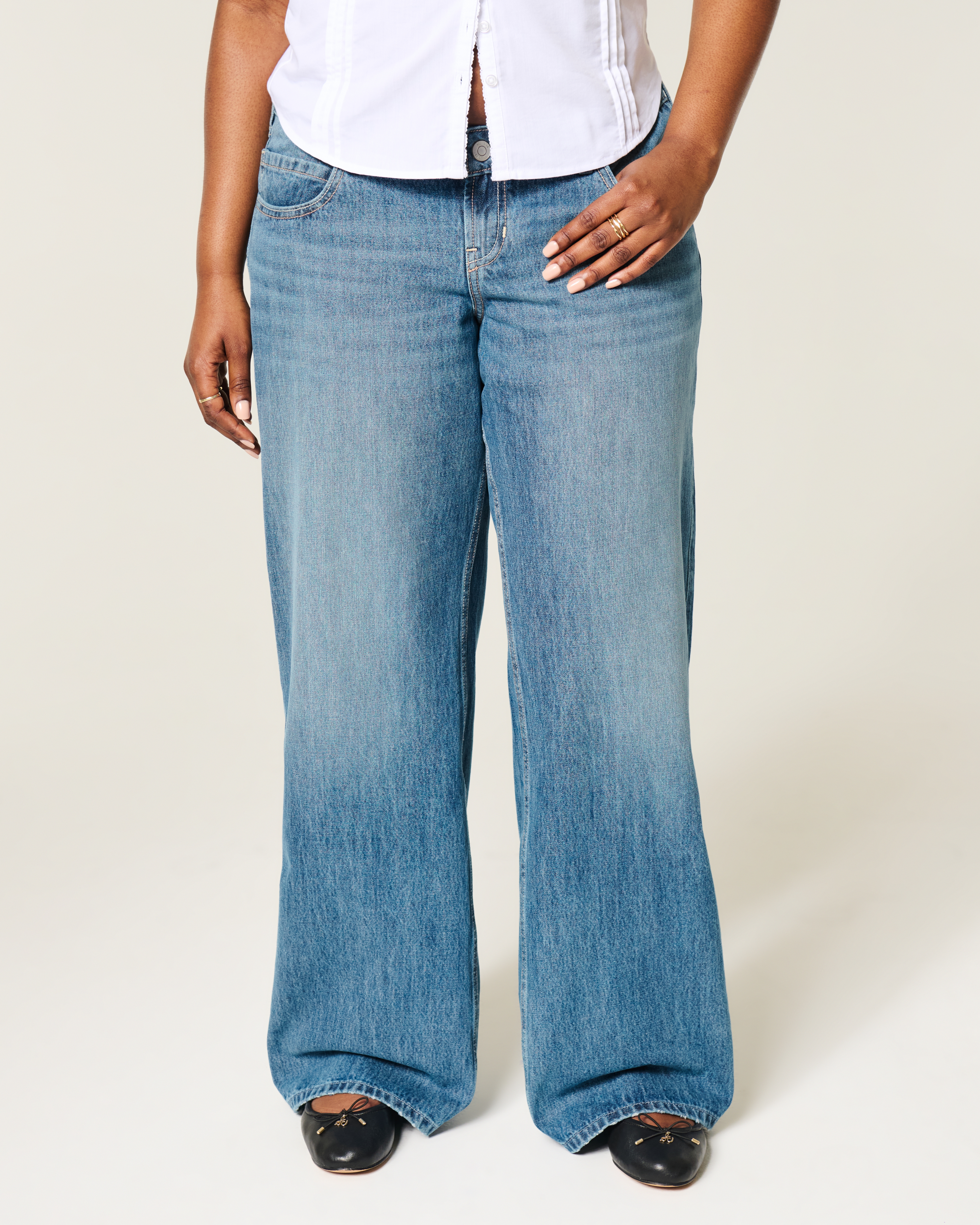 Ultra Low-Rise Medium Wash Baggy Jeans