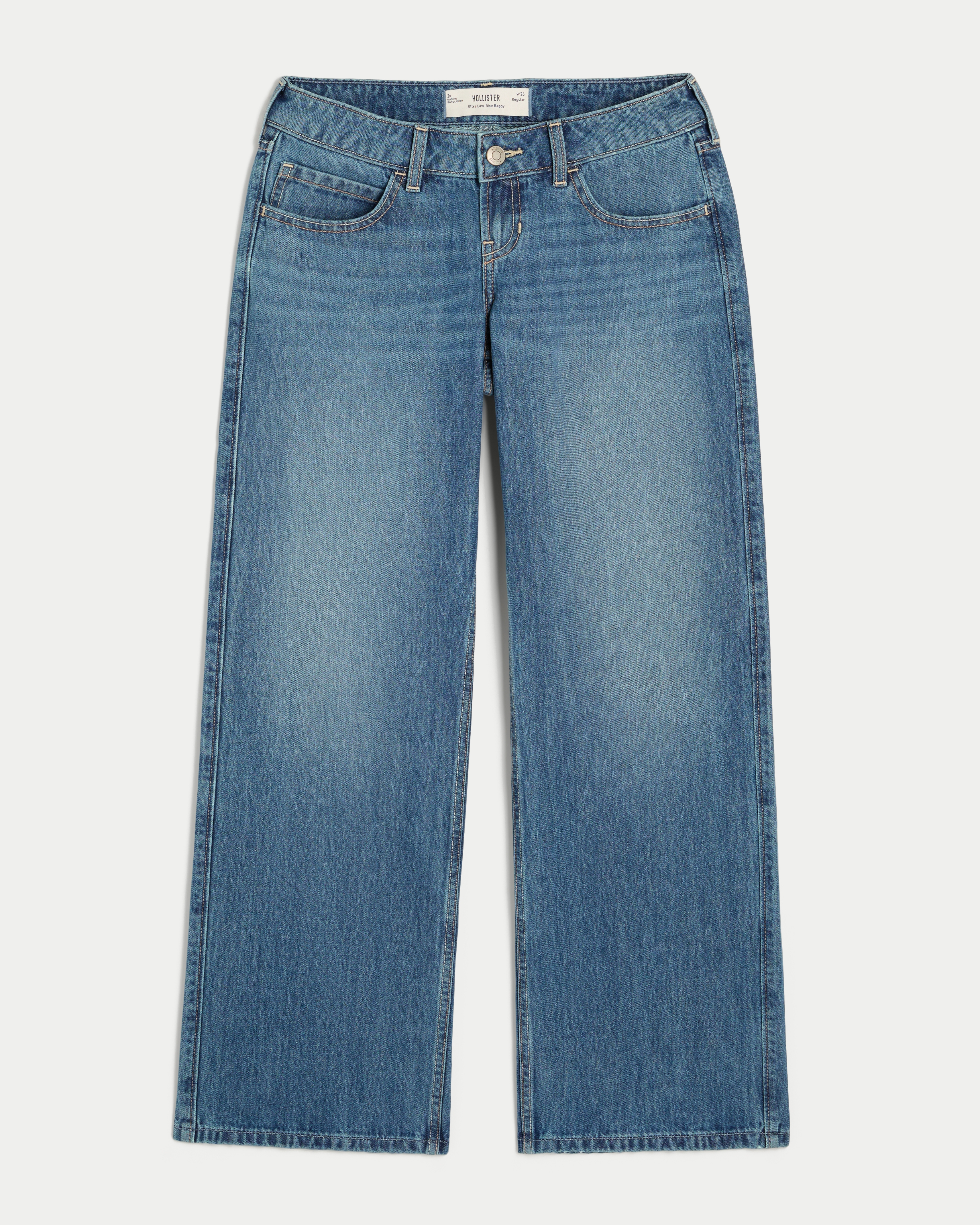 Ultra Low-Rise Medium Wash Baggy Jeans