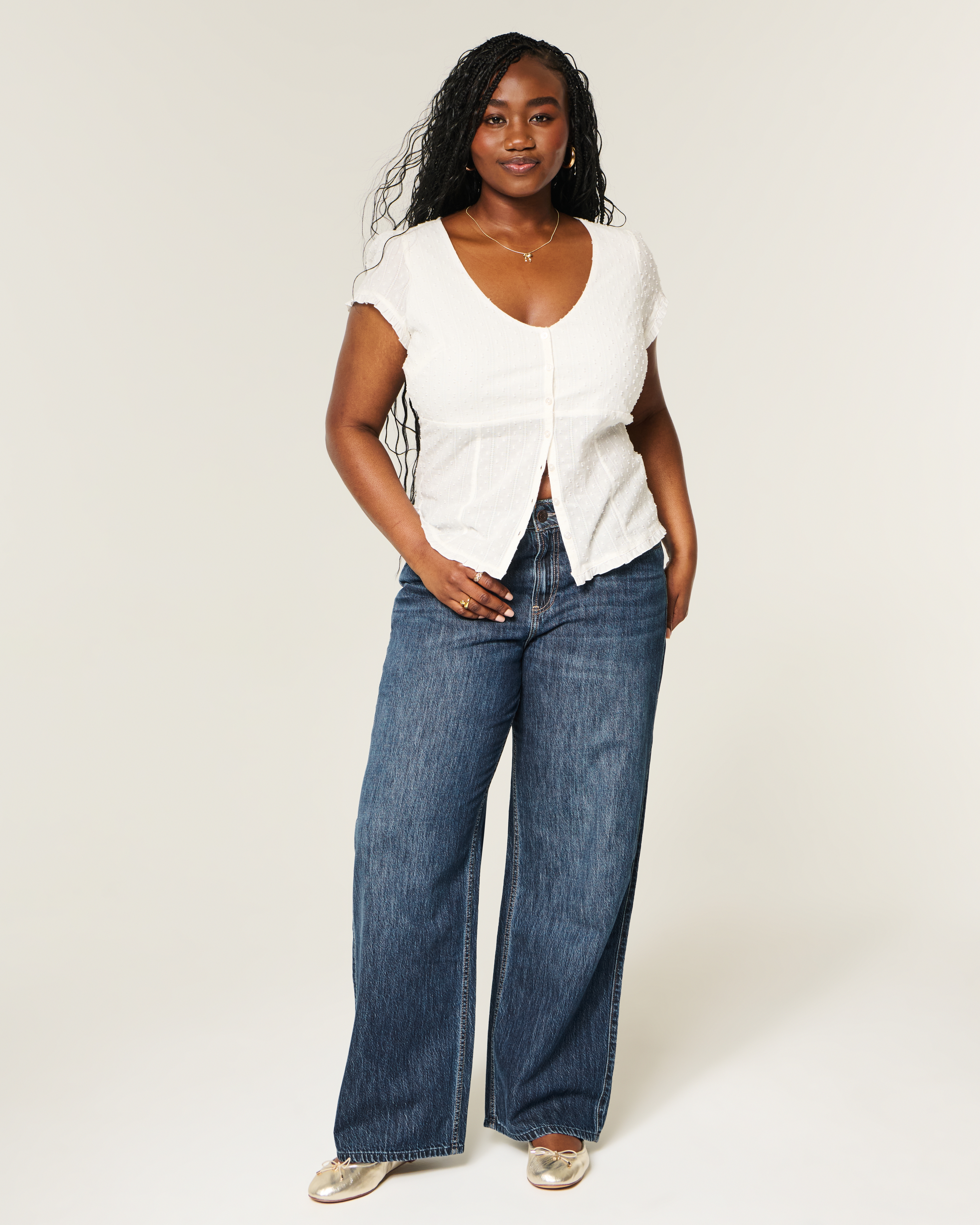 High-Rise Dark Wash Lightweight Baggy Jeans