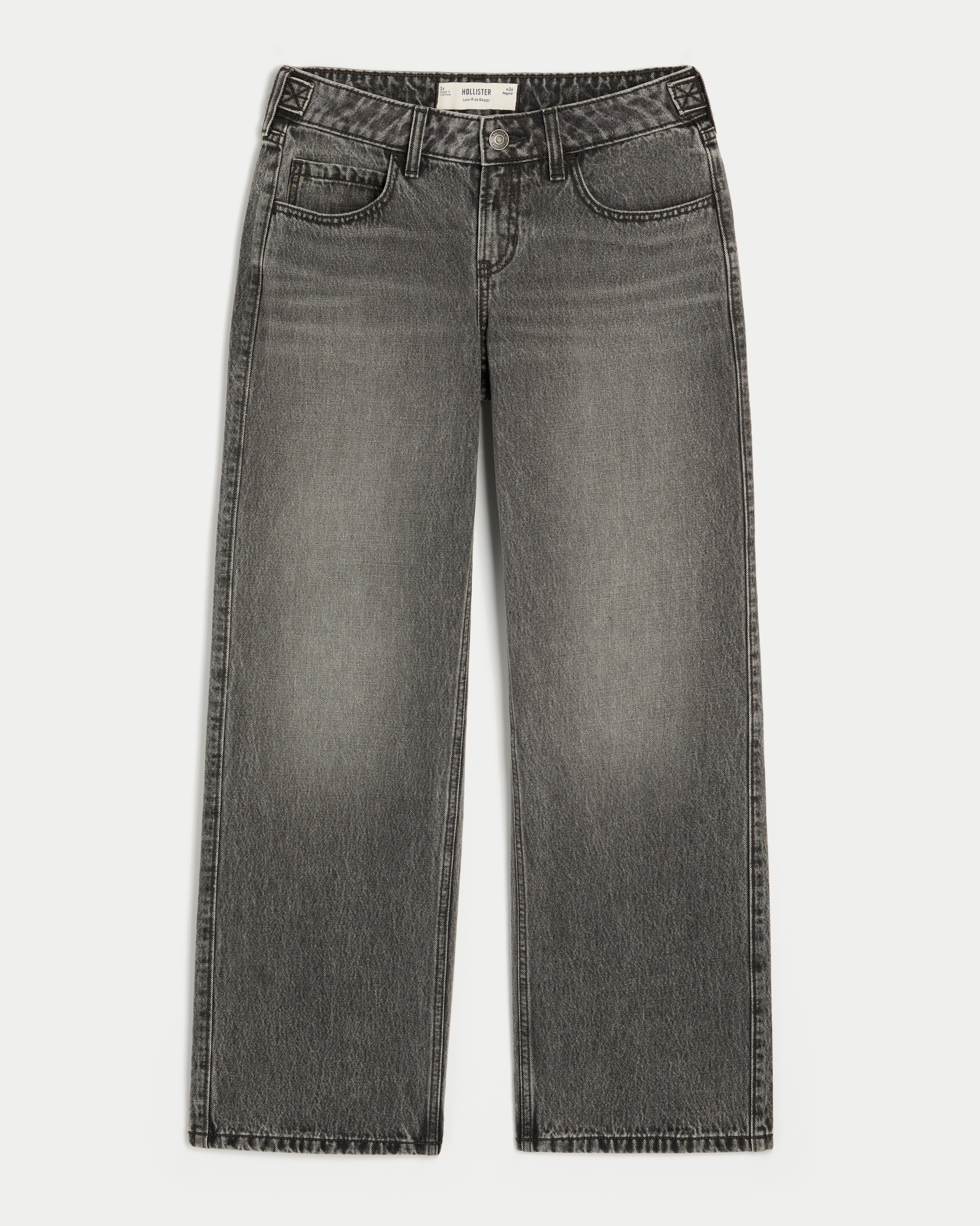 Adjustable Waist Low-Rise Grey Baggy Jeans