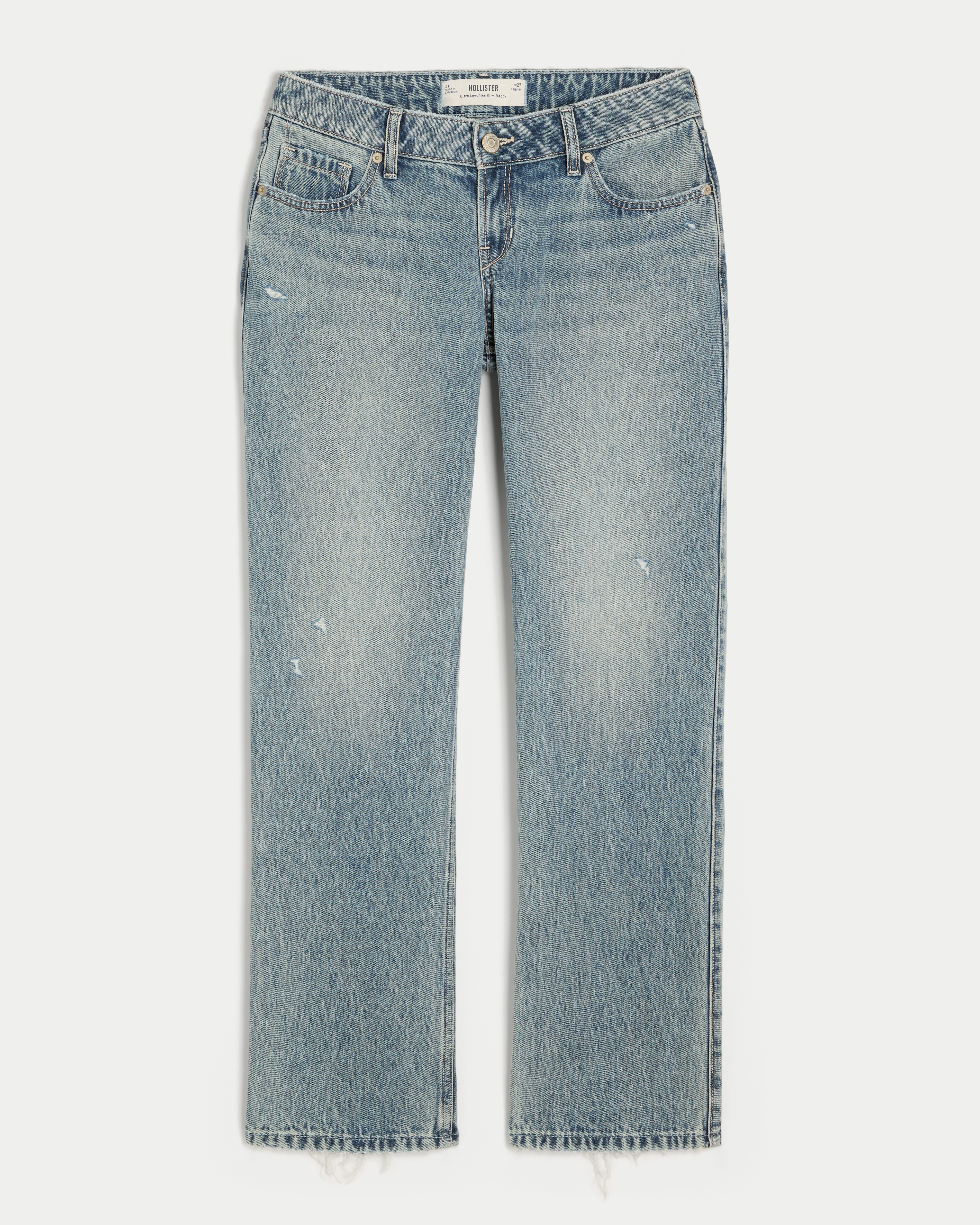 Ultra Low-Rise Distressed Light Wash Slim Baggy Jeans