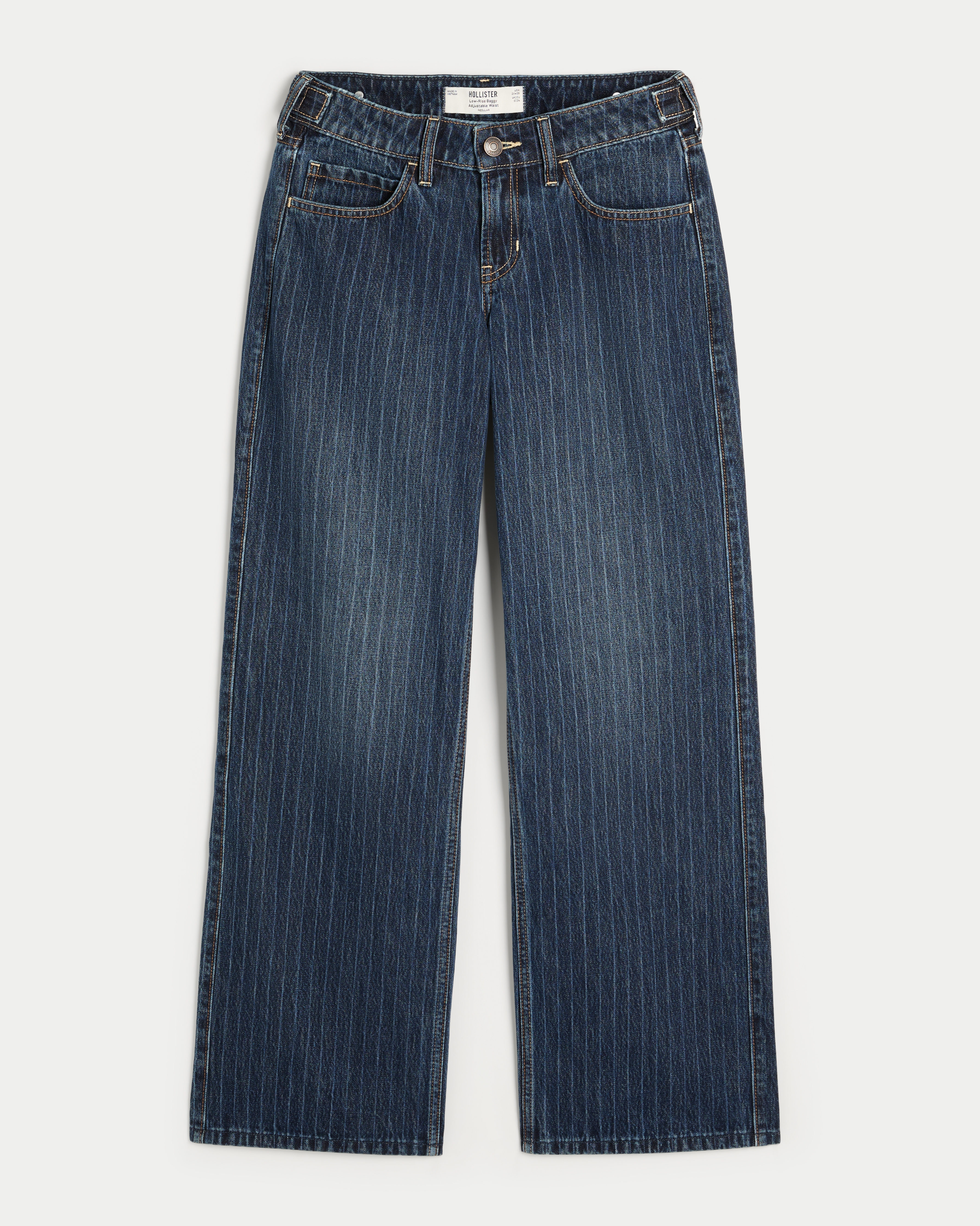 Hollister Andi Adjustable Waist Low-Rise Pinstripe Baggy Jeans