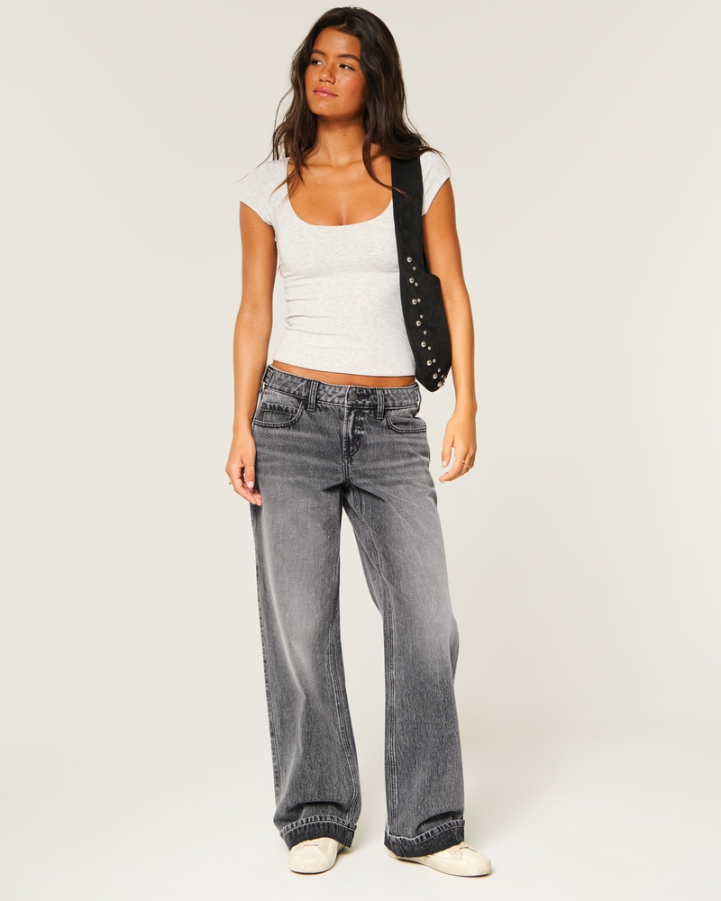 Hollister Andi Adjustable Waist Low-Rise Baggy Jeans - dark grey by Hollister
