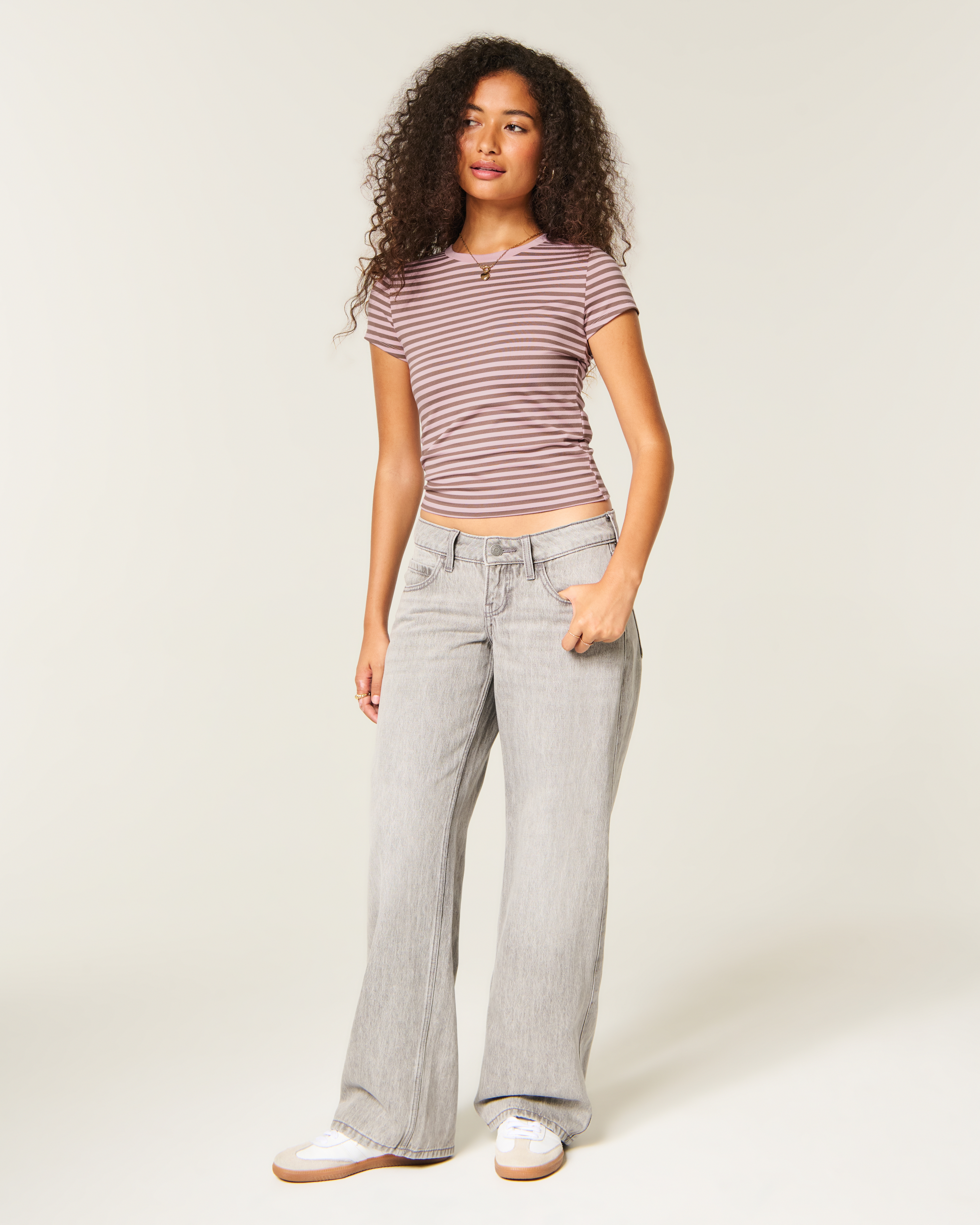 Ultra Low-Rise Grey Foldover Waist Baggy Jeans