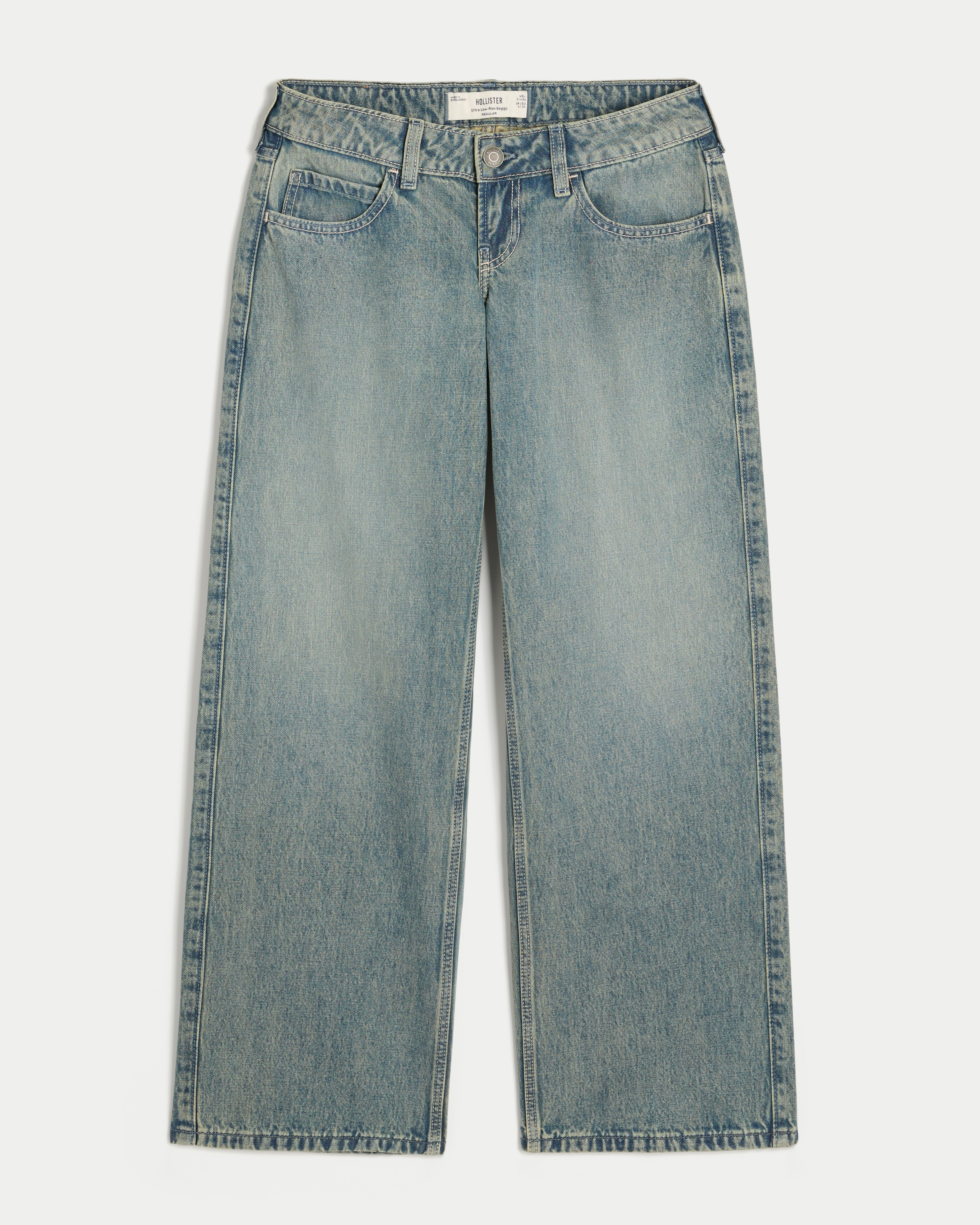 Ultra Low-Rise Medium Wash Baggy Jeans