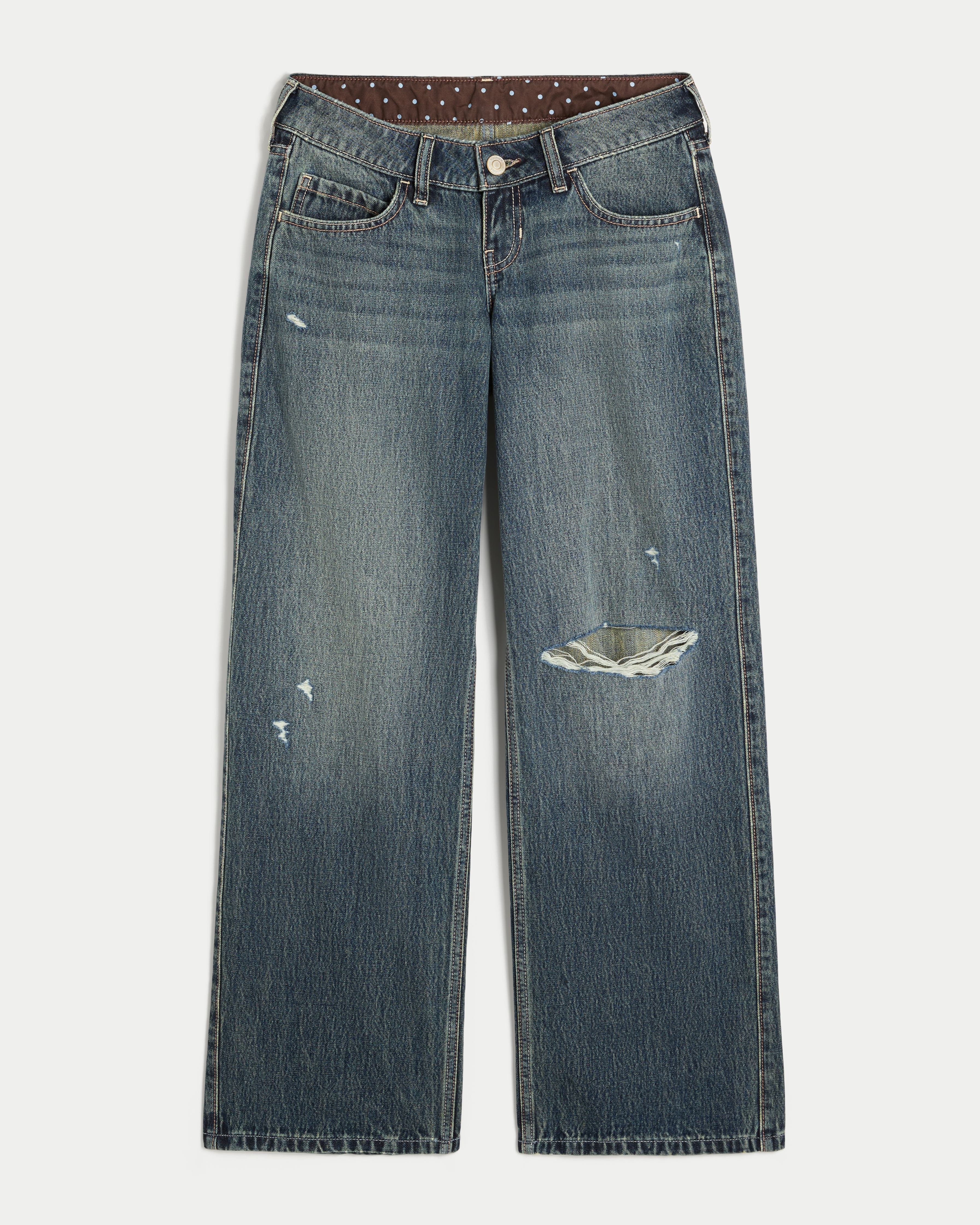 Ultra Low-Rise Ripped Foldover Waist Baggy Jeans