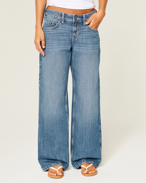 Hollister Andi Adjustable Waist Low-Rise Medium Wash Baggy Jeans, Medium view 2