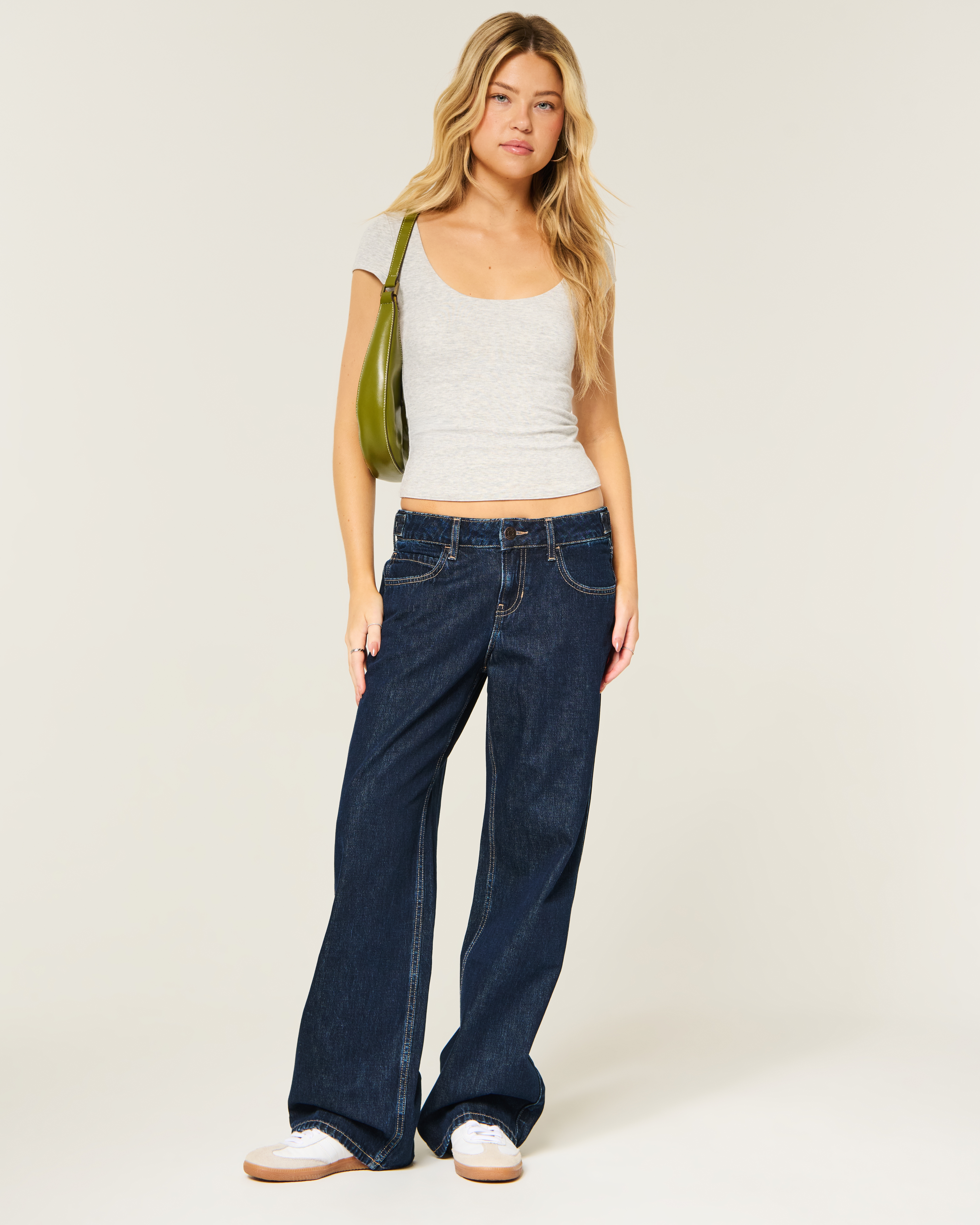 Hollister Andi Adjustable Waist Low-rise Dark Wash Baggy Jeans