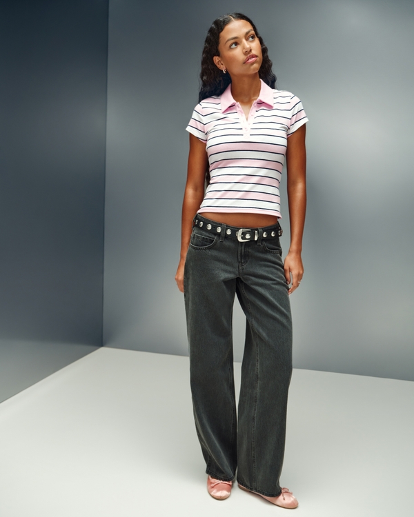 Hollister + Kappa Low-Rise Washed Black Baggy Jeans, Washed Black view 1