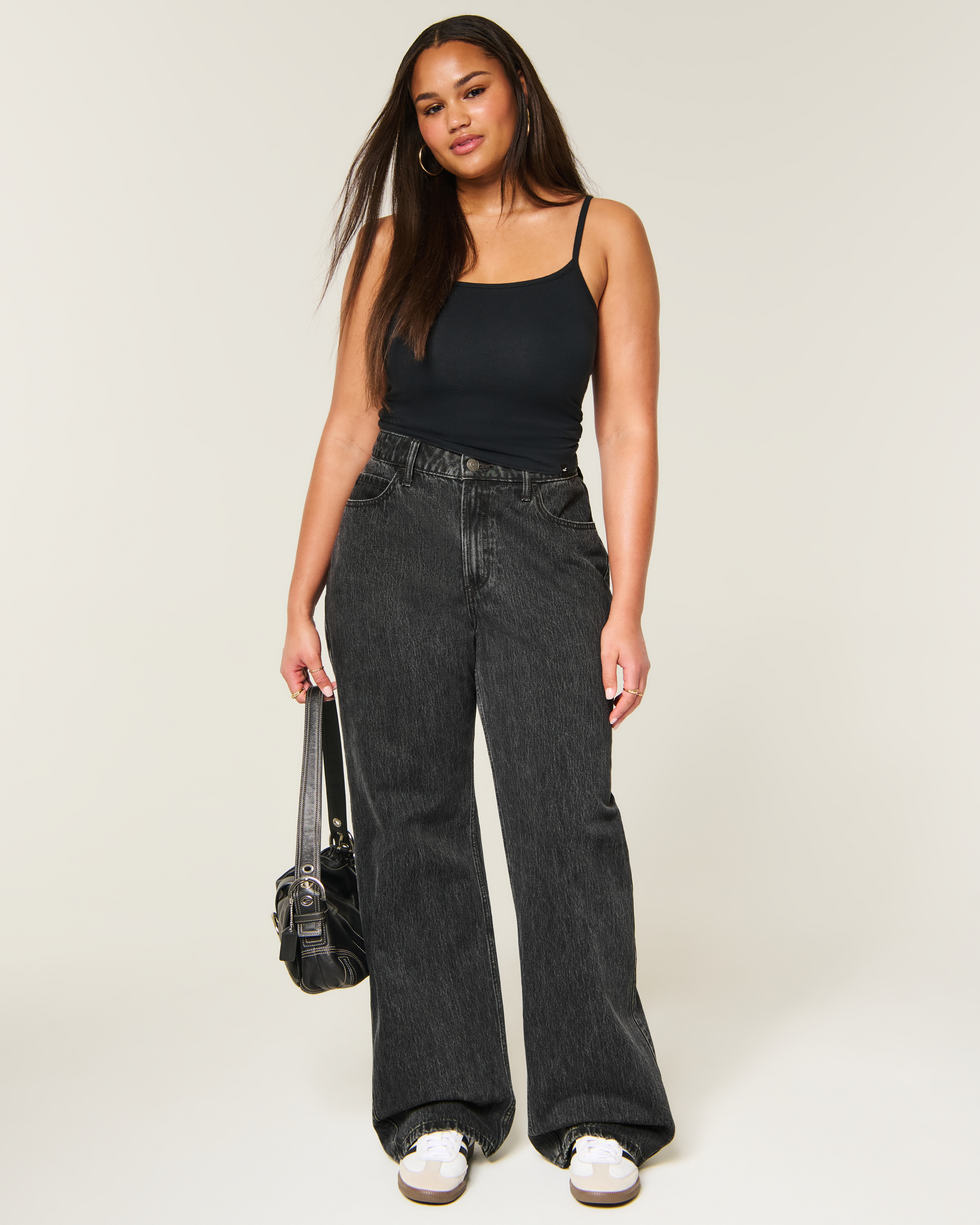 Curvy High-Rise Washed Black Baggy Jeans