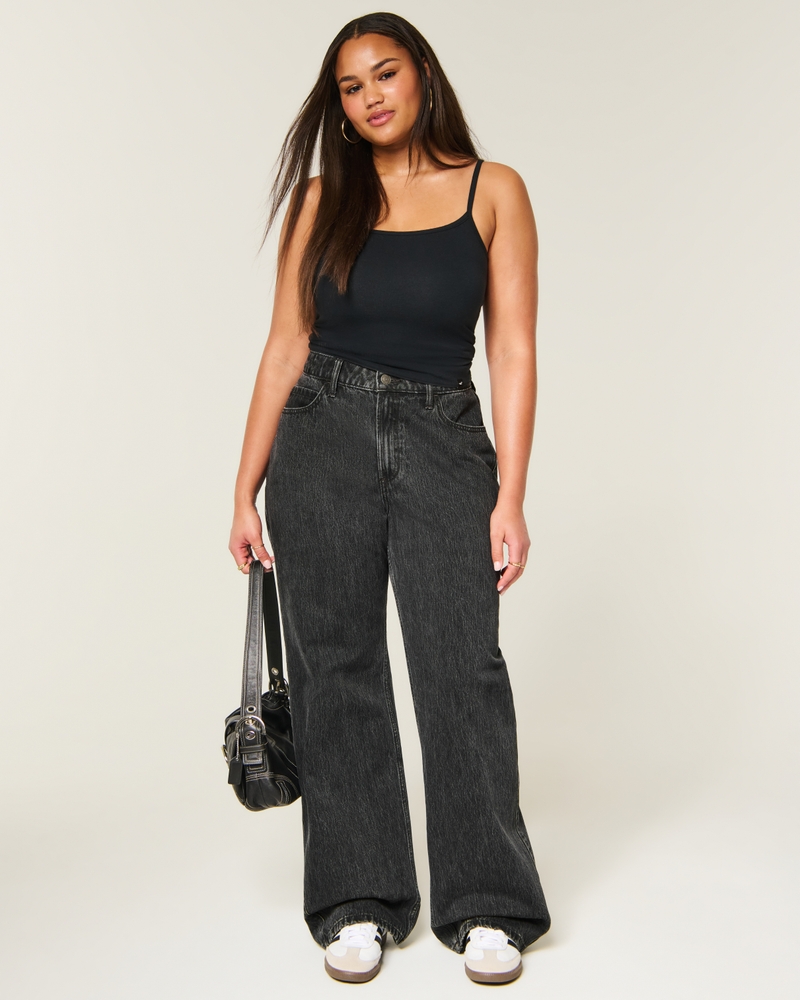 Curvy High-Rise Baggy Jeans - black wash by Hollister