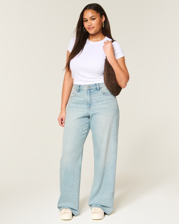 Curvy High-Rise Light Wash Baggy Jeans, Light view 1