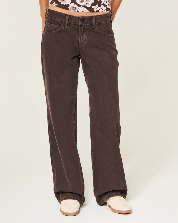 Hollister Andi Adjustable Waist Low-Rise Dark Brown Baggy Jeans, Brown view 2