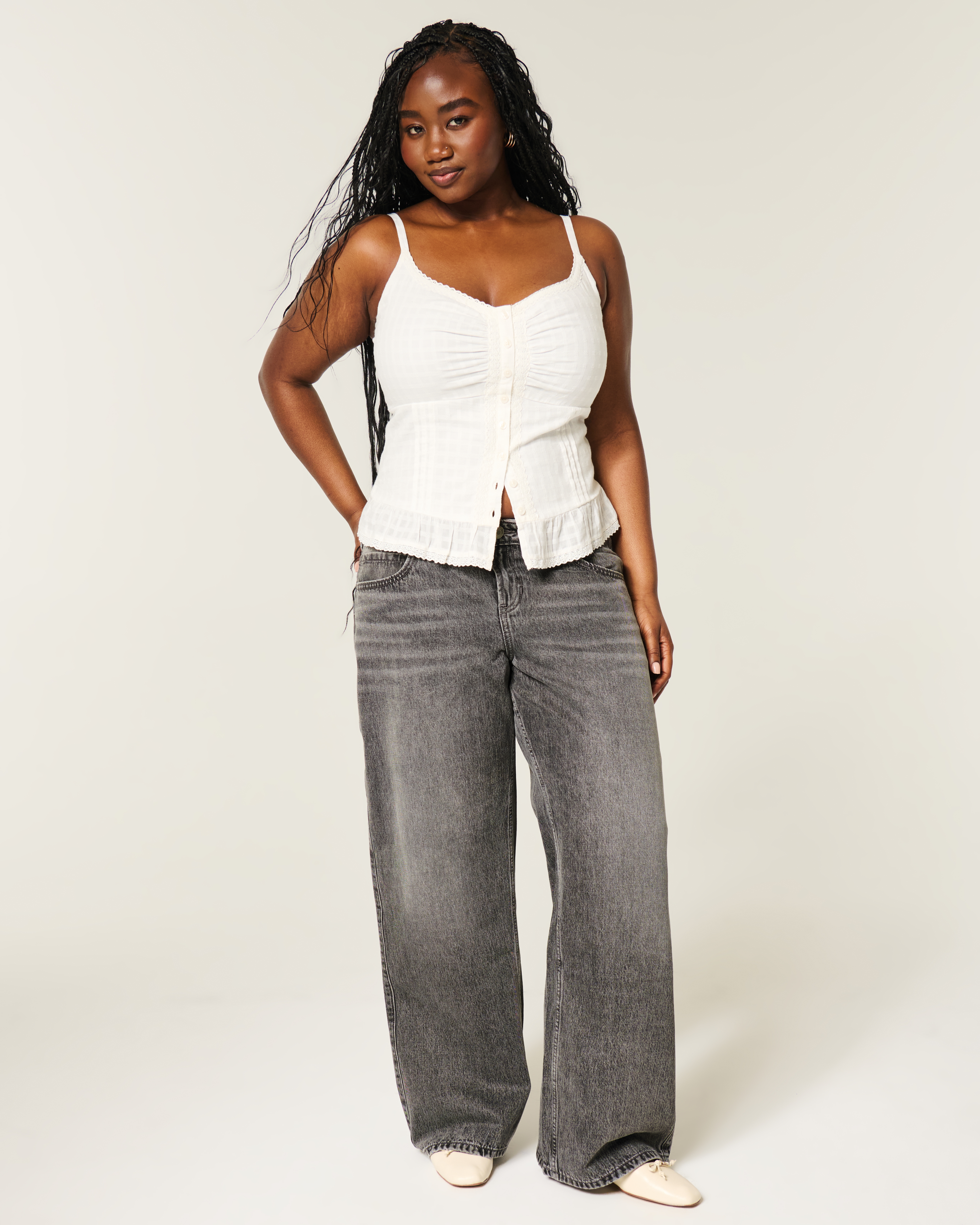 Hollister Andi Adjustable Waist Low-Rise Grey Baggy Jeans