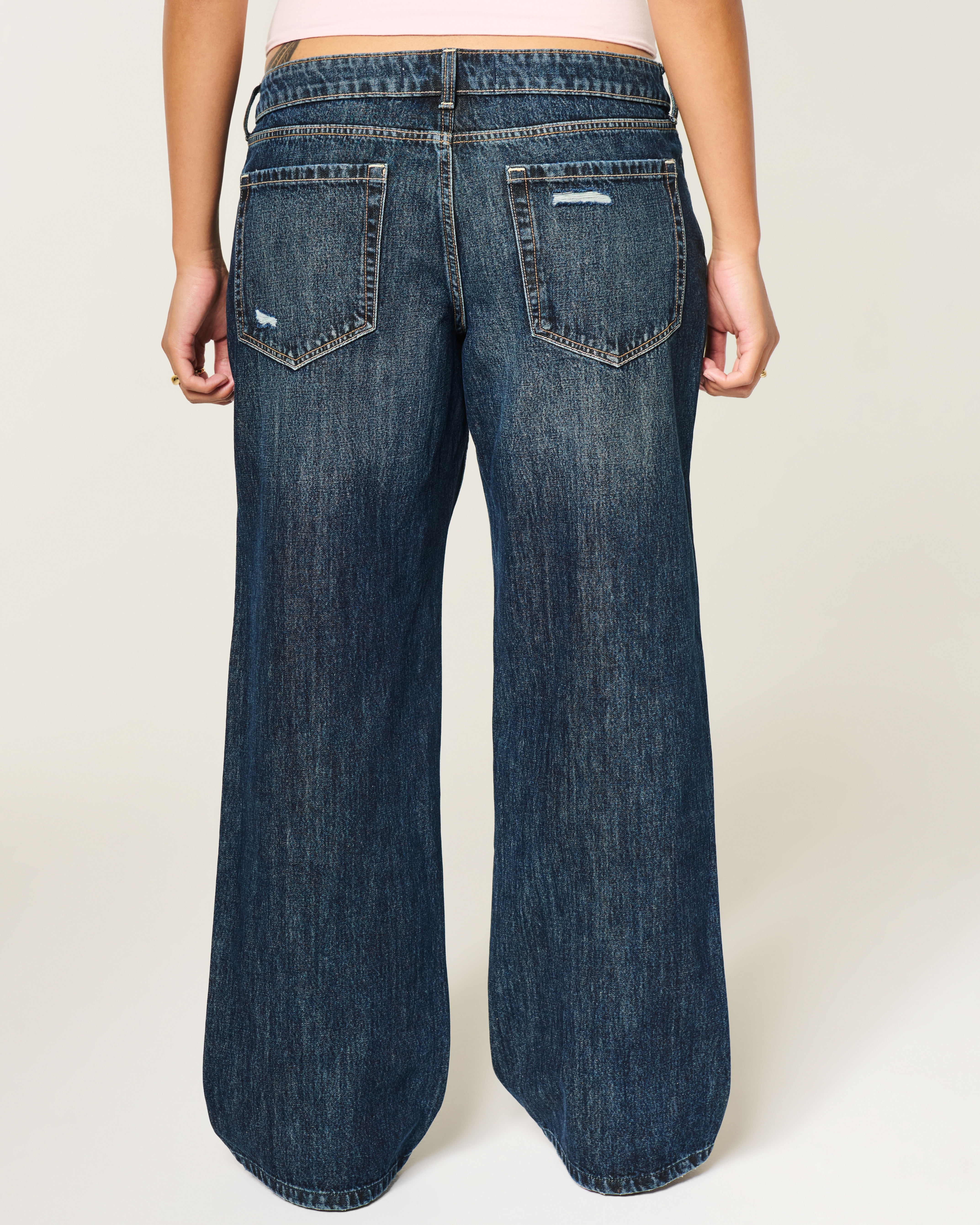 Ultra Low-Rise Distressed Dark Wash Baggy Jeans