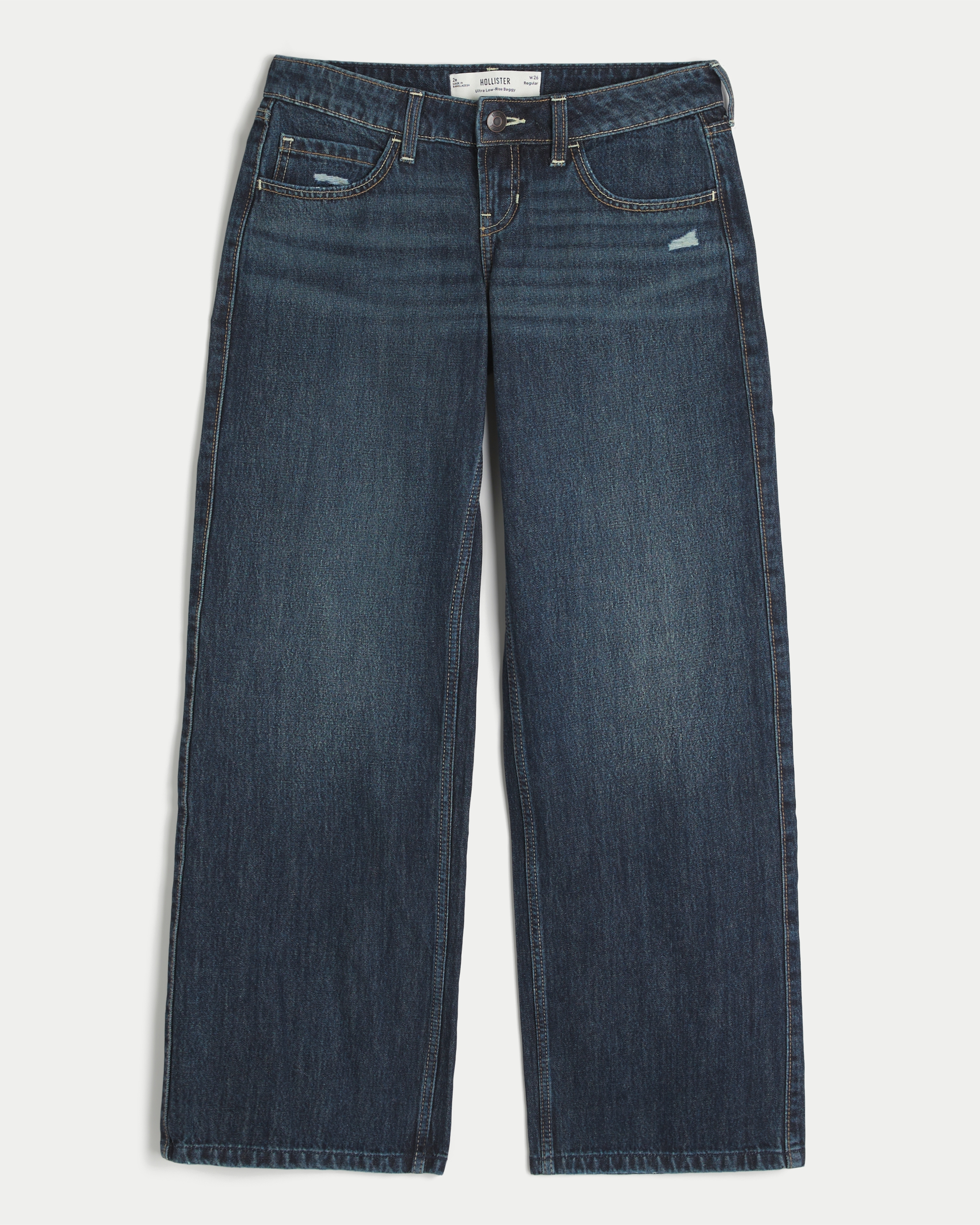 Ultra Low-Rise Distressed Dark Wash Baggy Jeans
