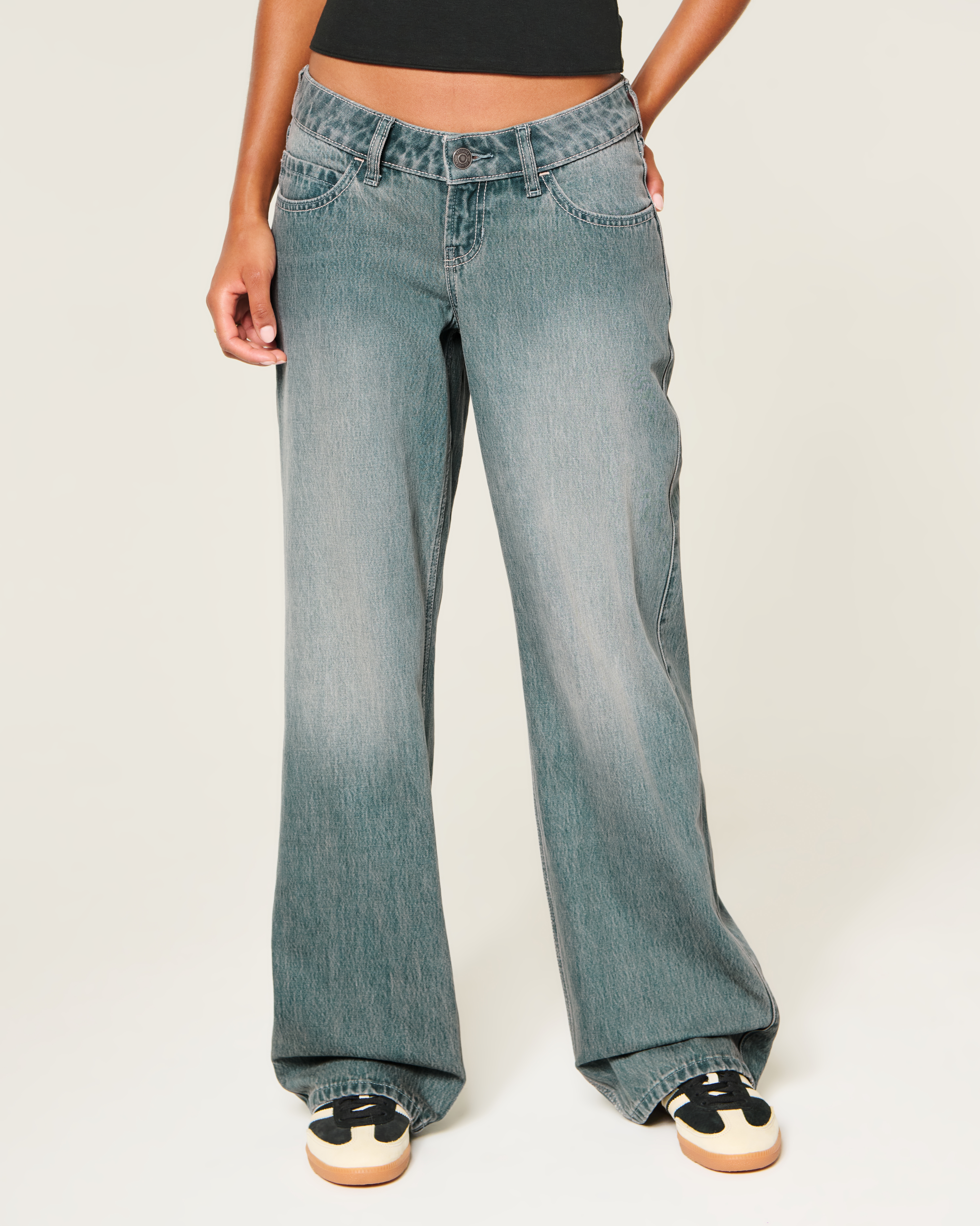 Ultra Low-Rise Dark Wash Baggy Jeans