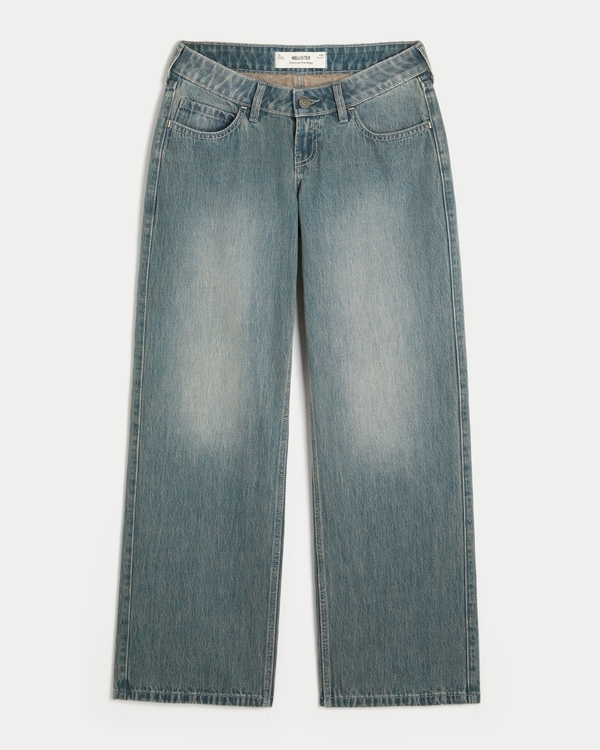 Ultra Low-Rise Dark Wash Baggy Jeans, Medium view 1