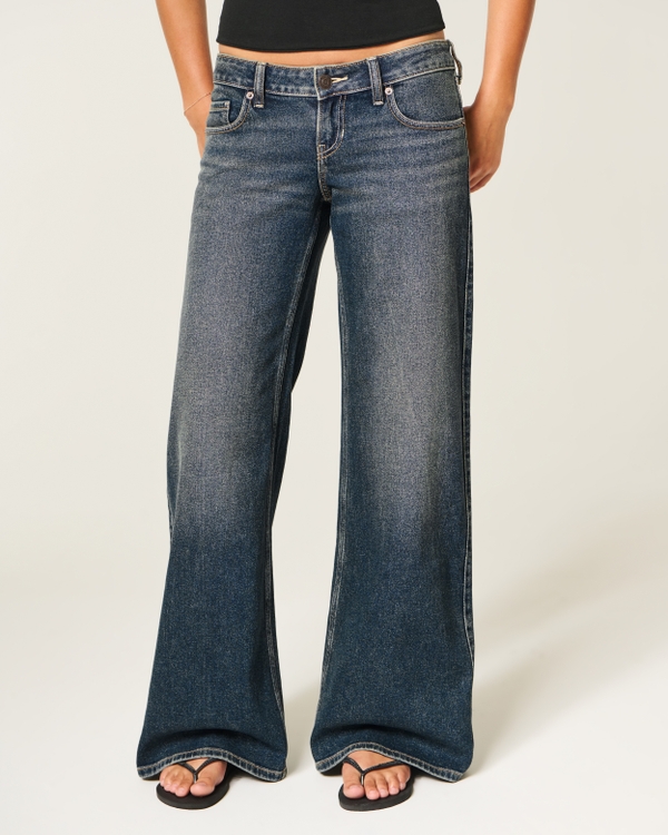 Ultra Low-Rise Dark Wash Wide-Leg Jeans, Dark view 2