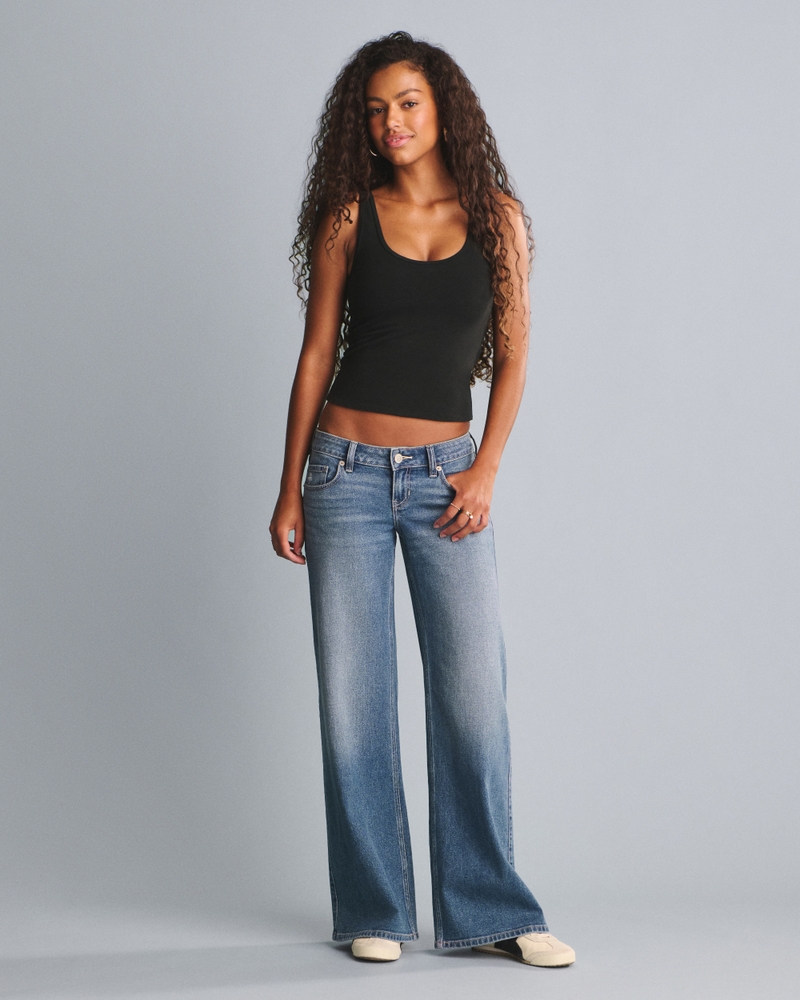 Ultra Low-Rise Distressed Wide-Leg Jeans - medium by Hollister